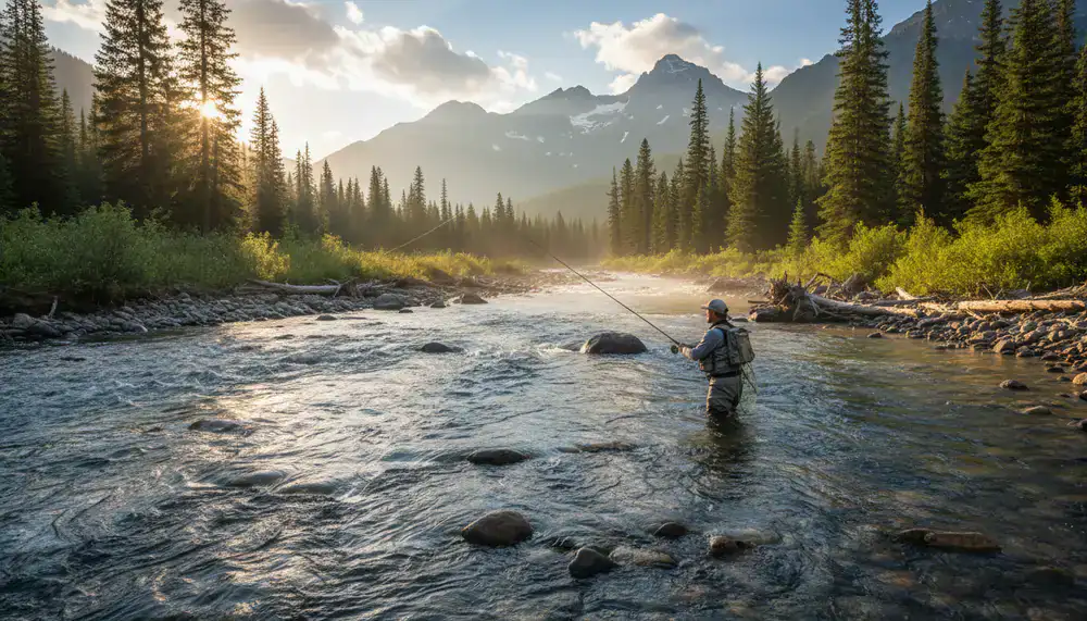 Pesca deportiva en río de montaña